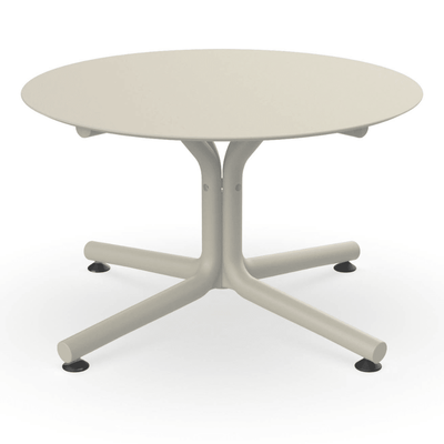 Mesa circular lounge Resol Bini HPL con tablero compacto fenólico y pie de polipropileno con fibra de vidrio para exterior