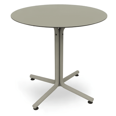 Mesa comercial circular Resol Bini HPL con tablero compacto fenólico y pie de polipropileno con fibra de vidrio para exterior