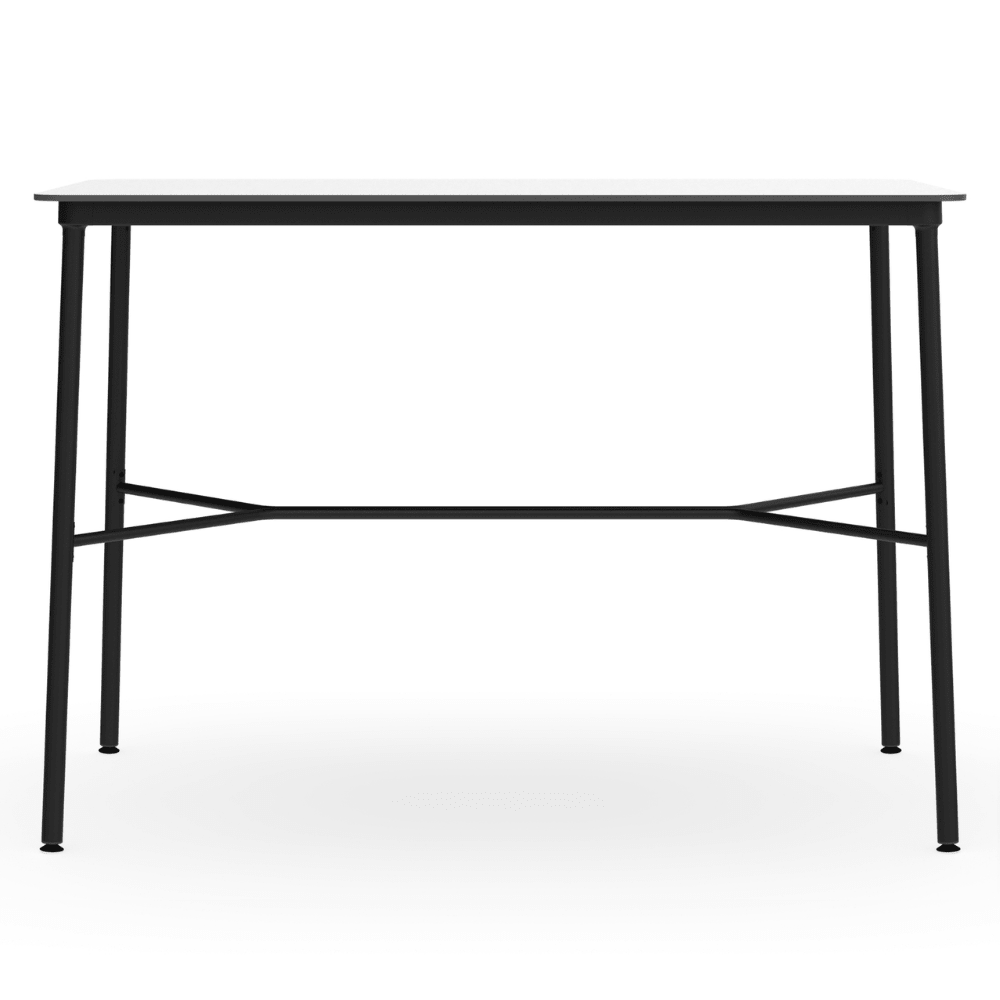 Mesa comercial alta Resol Hub 150x70 con estructura de aluminio lacado y tablero HPL