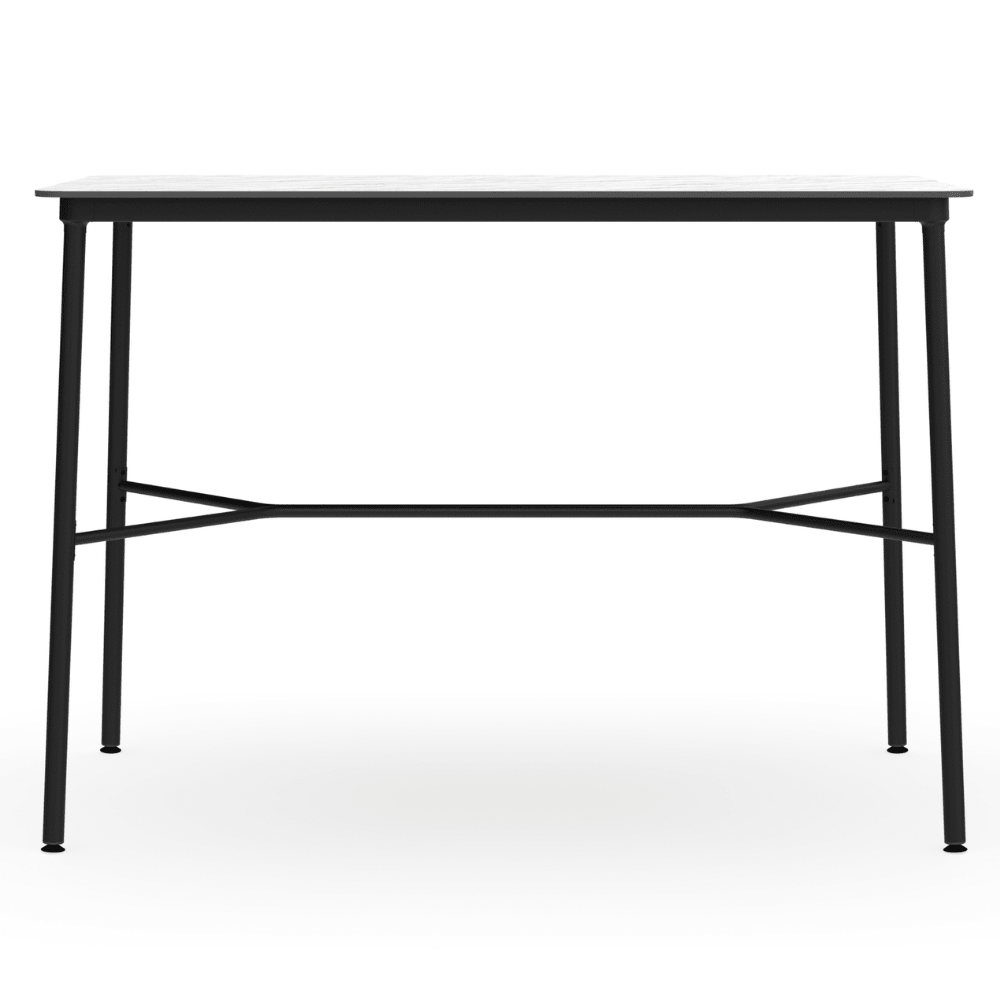 Mesa comercial alta Resol Hub 150x70 con estructura de aluminio lacado y tablero HPL