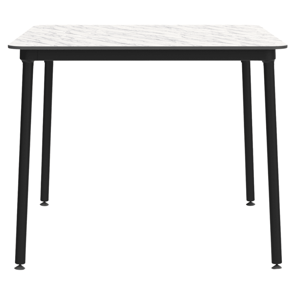 Mesa comercial Resol Hub 90x90 con estructura de aluminio lacado y tablero de HPL