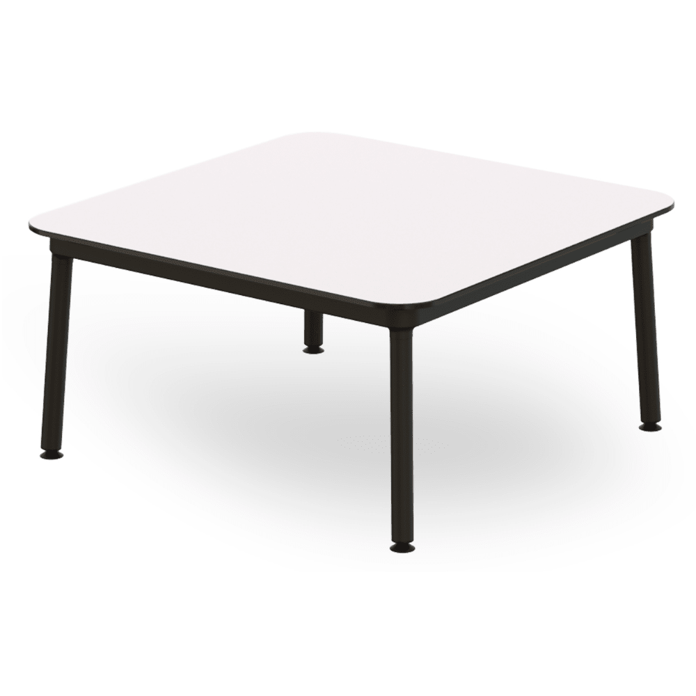 Mesa baja cuadrada RESOL HUB 80x80 con estructura de aluminio lacado y patas de acero