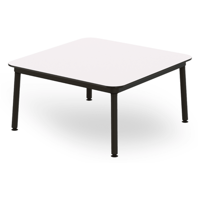 Mesa baja cuadrada RESOL HUB 80x80 con estructura de aluminio lacado y patas de acero