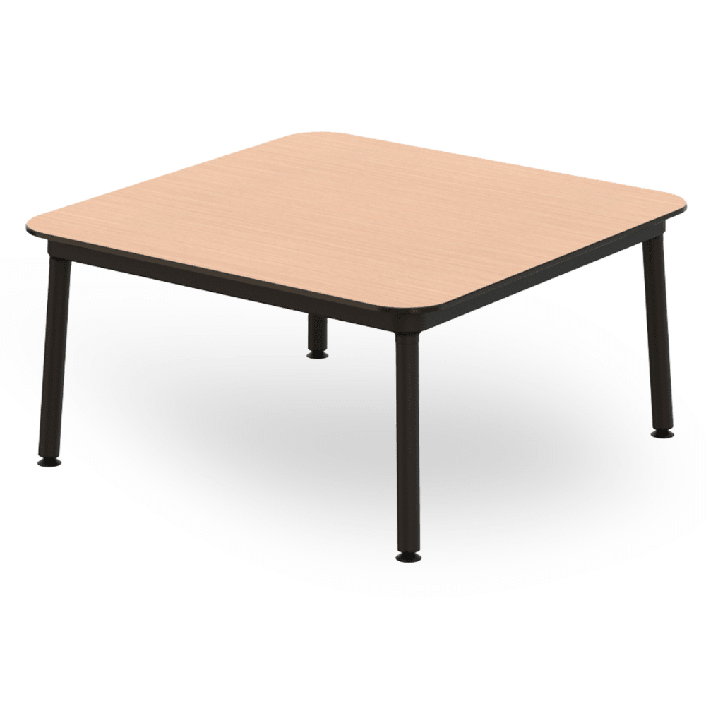 Mesa baja cuadrada RESOL HUB 80x80 con estructura de aluminio lacado y patas de acero