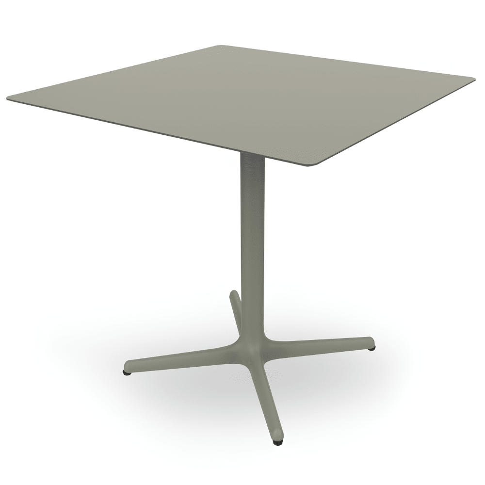 Mesa comercial Resol Toledo 80x80 con estructura de aluminio pintado y sobre de HPL