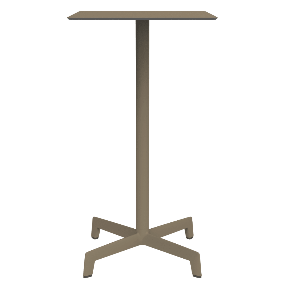 Mesa periquera cuadrada Resol Sputnik alta con estructura de aluminio, pie de poliamida y tablero HPL