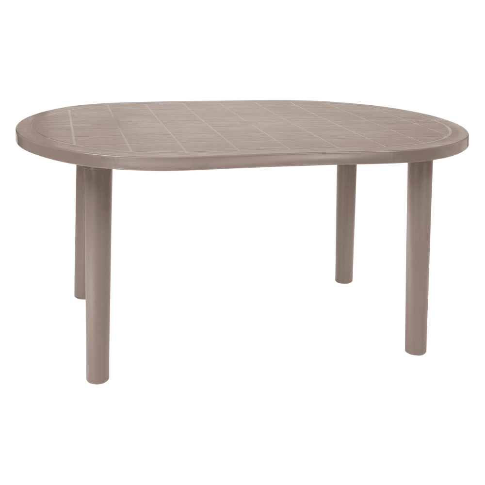 Mesa ovalada RESOL OLOT 140x90 de polipropileno reciclado con agujero para parasol en varios colores