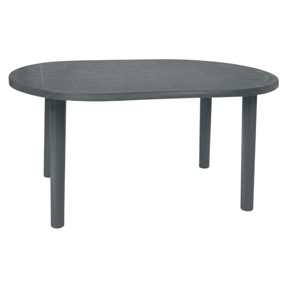 Mesa ovalada RESOL OLOT 140x90 de polipropileno reciclado con agujero para parasol en varios colores