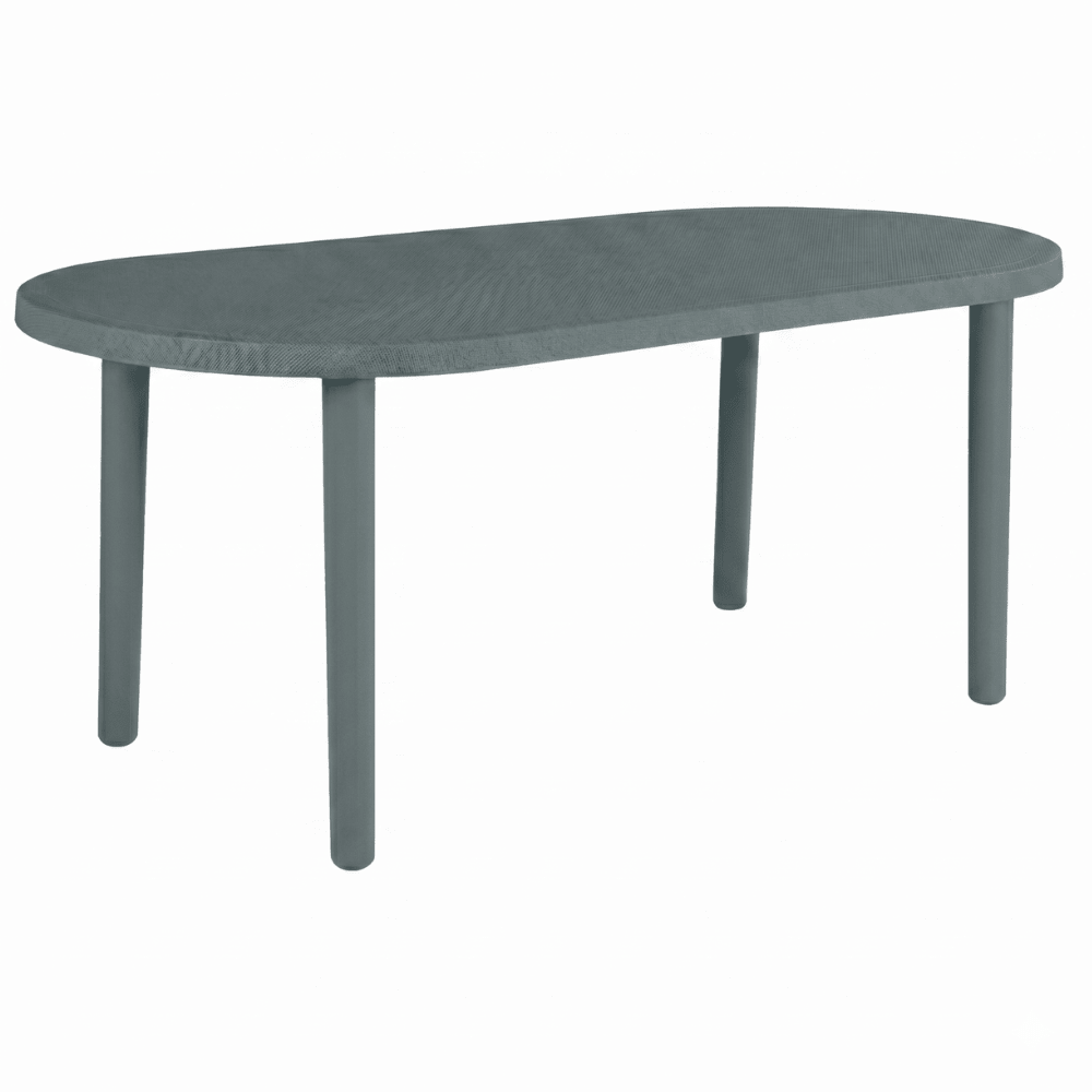Mesa ovalada Resol Olot Recycled 180x90 en polipropileno reciclado con agujero para parasol.