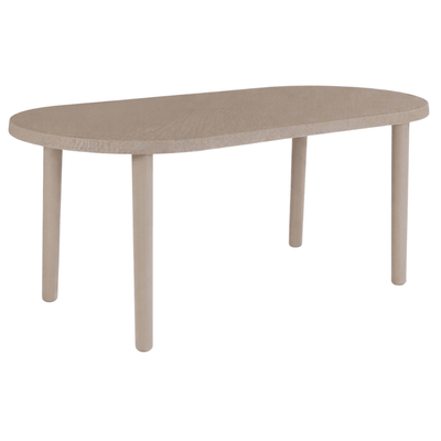 Mesa ovalada Resol Olot Recycled 180x90 en polipropileno reciclado con agujero para parasol.