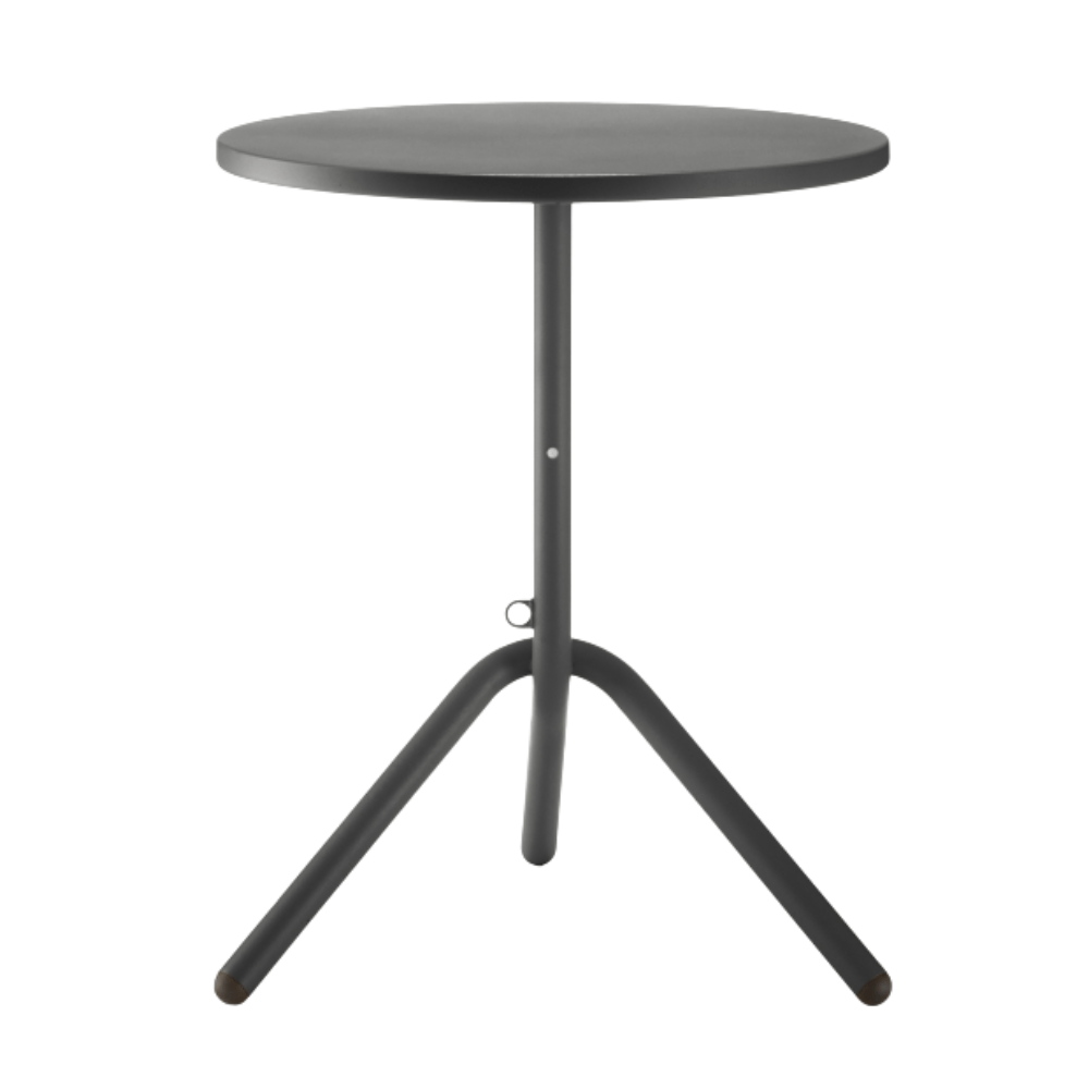 Mesa redonda Colos TA 1-600 con estructura tubular de acero y cubierta en lámina de acero troquelada