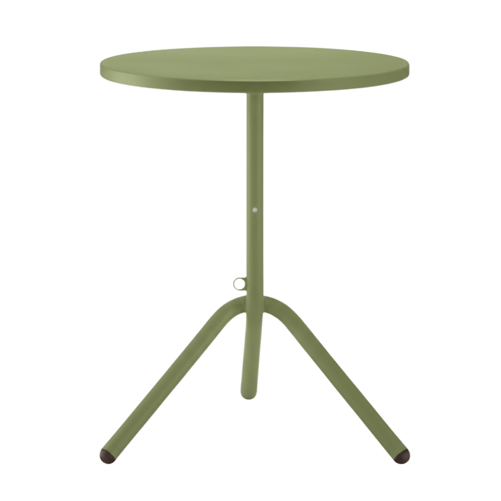 Mesa redonda Colos TA 1-600 con estructura tubular de acero y cubierta en lámina de acero troquelada