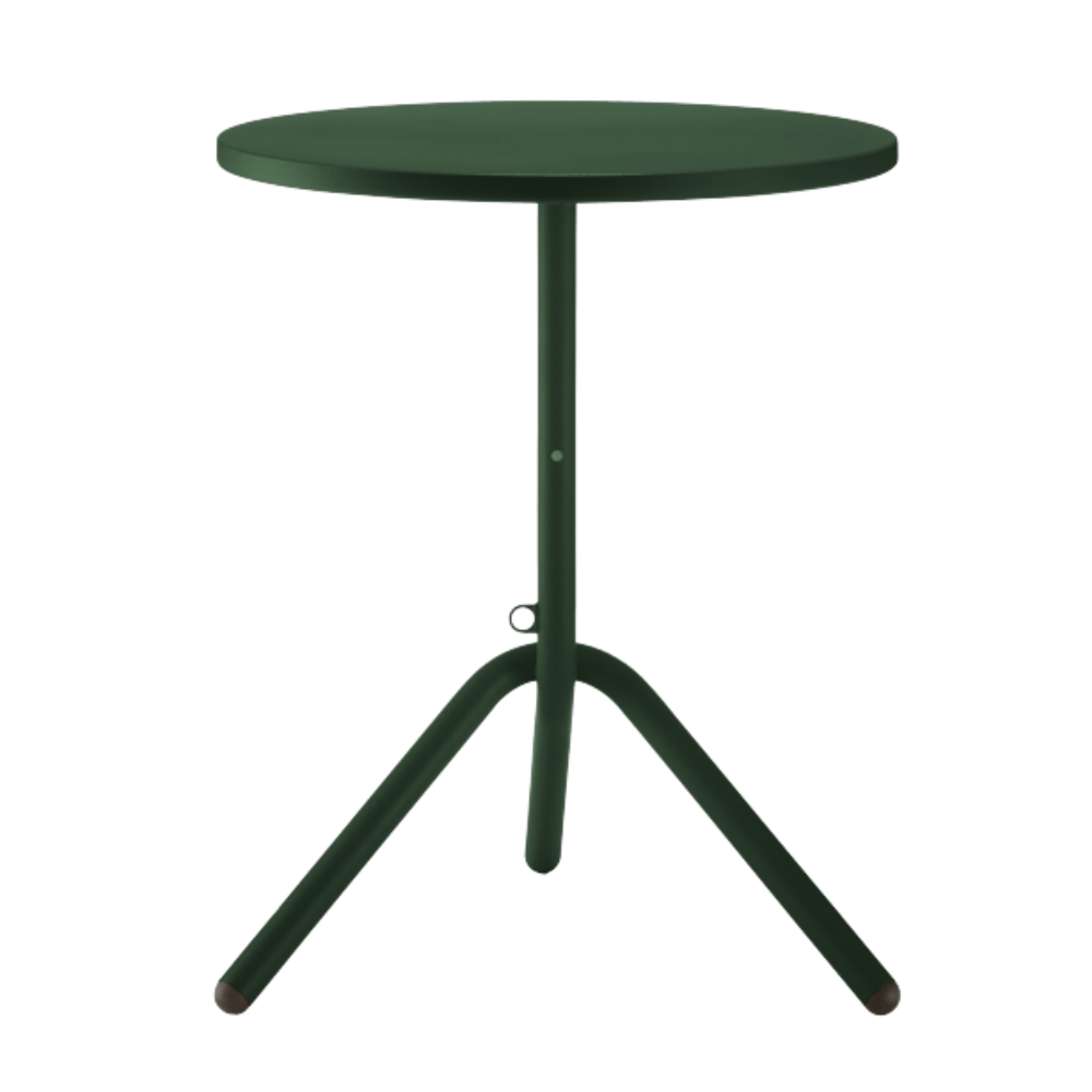 Mesa redonda Colos TA 1-600 con estructura tubular de acero y cubierta en lámina de acero troquelada