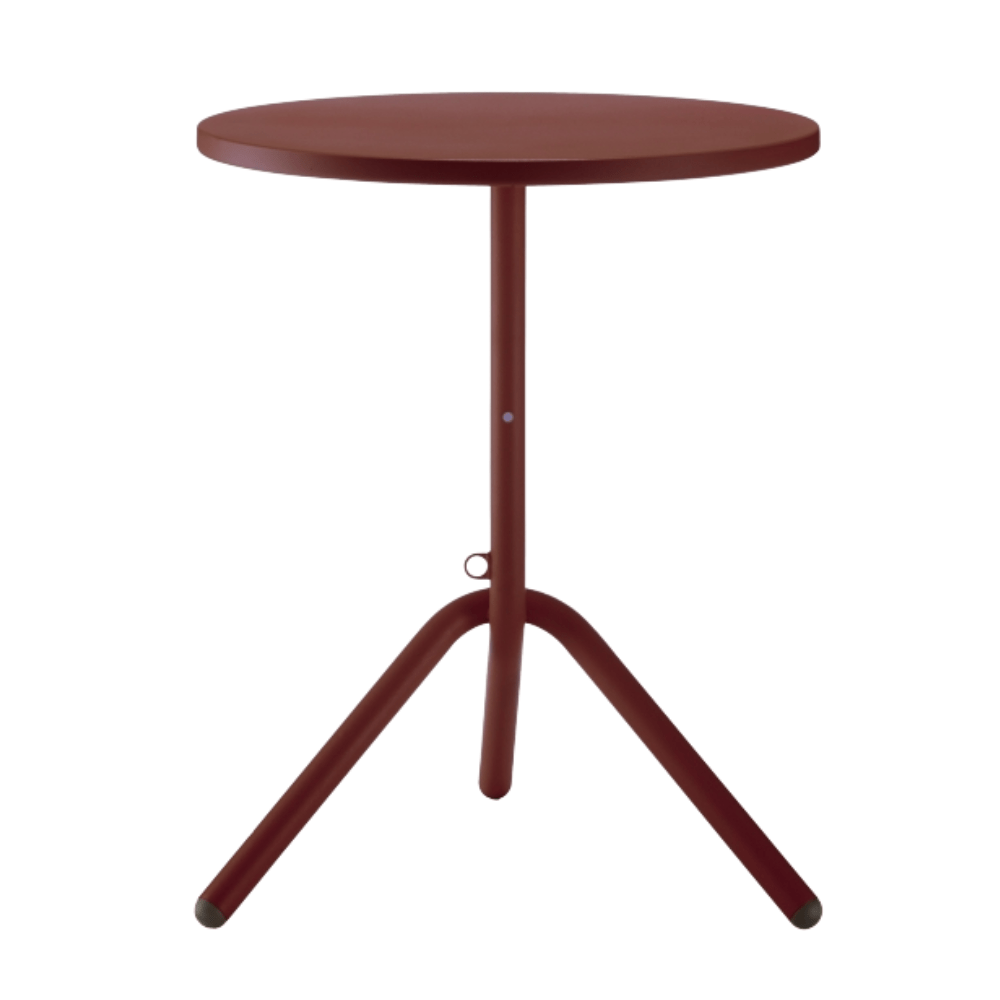 Mesa redonda Colos TA 1-600 con estructura tubular de acero y cubierta en lámina de acero troquelada