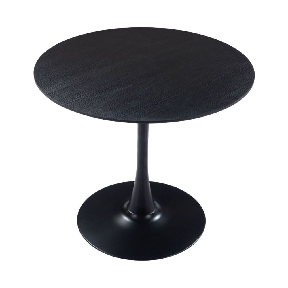 Mesa redonda para cafetería Zuo Opus 109558 negra con cubierta de MDF imitación madera sobre pedestal de acero