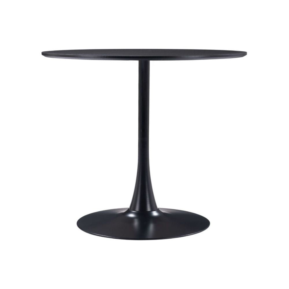 Mesa redonda para cafetería Zuo Opus 109558 negra con cubierta de MDF imitación madera sobre pedestal de acero