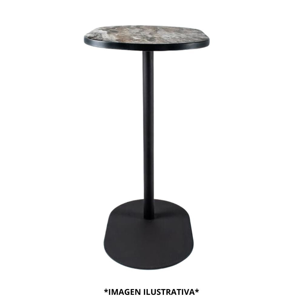 Mesa periquera comercial Requiez Root con base ovalada y cubierta en varios colores