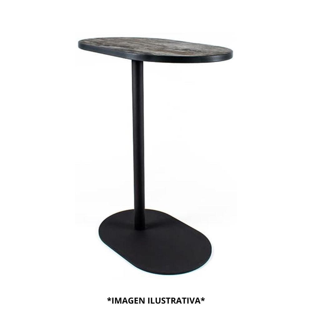 Mesa periquera comercial Requiez Root con base ovalada y cubierta en varios colores