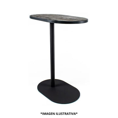 Mesa periquera comercial Requiez Root con base ovalada y cubierta en varios colores