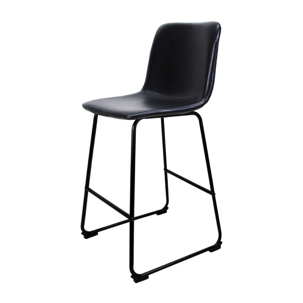 Banco bajo Kingstrong Phoenix con base metálica mate y asiento y respaldo tapizados de color