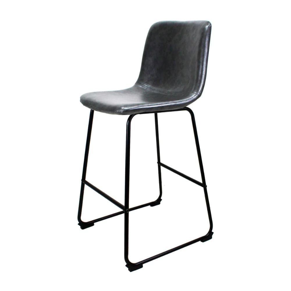 Banco bajo Kingstrong Phoenix con base metálica mate y asiento y respaldo tapizados de color