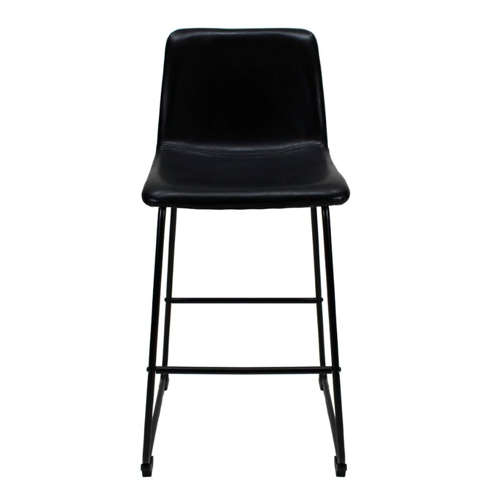 Banco bajo Kingstrong Phoenix con base metálica mate y asiento y respaldo tapizados de color