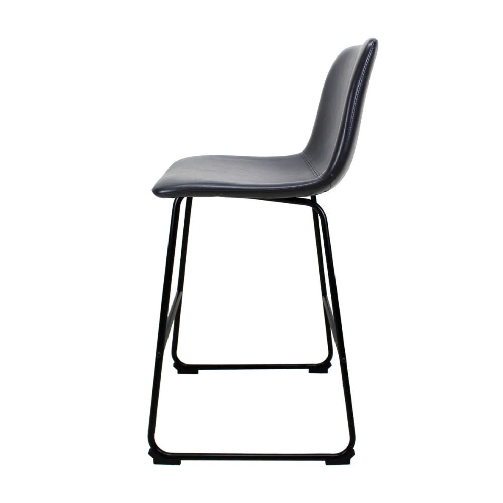Banco bajo Kingstrong Phoenix con base metálica mate y asiento y respaldo tapizados de color