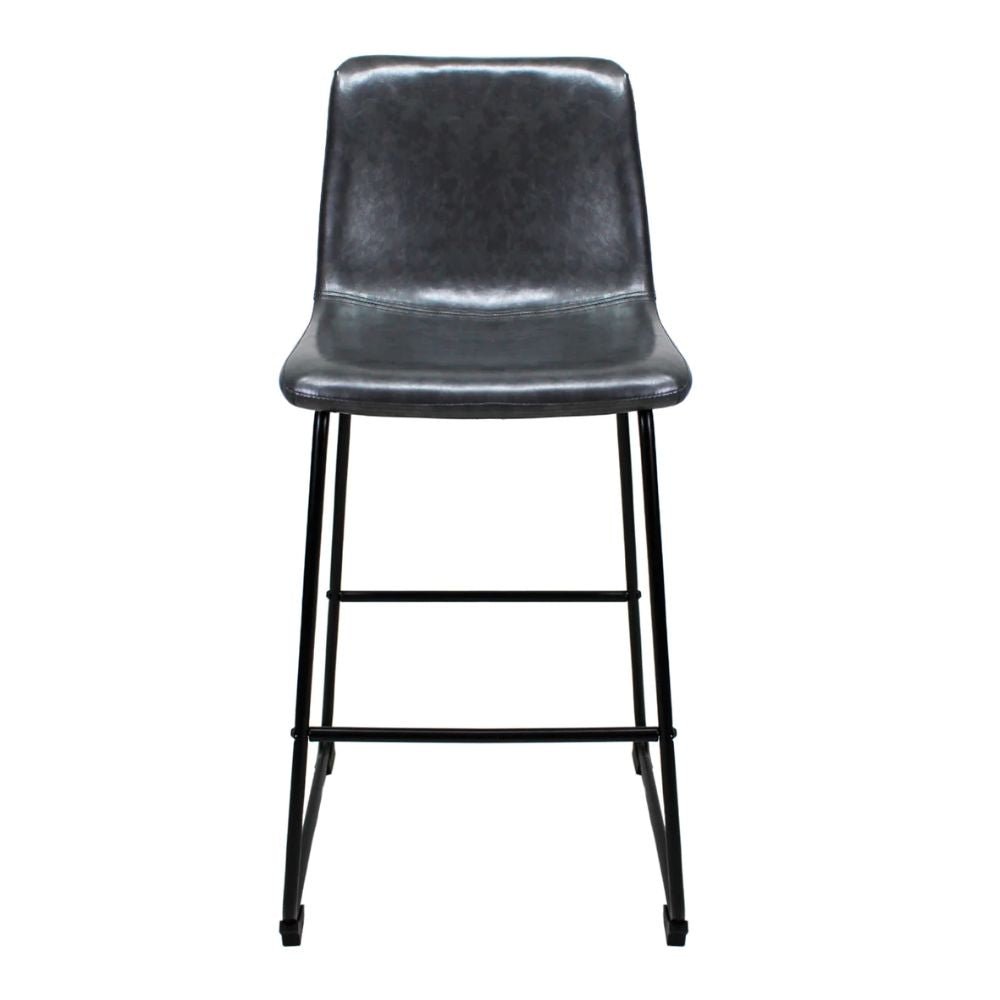 Banco bajo Kingstrong Phoenix con base metálica mate y asiento y respaldo tapizados de color
