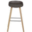Banco alto Stella con asiento acojinado en vinipiel, patas de madera de haya y reposapiés metálico.