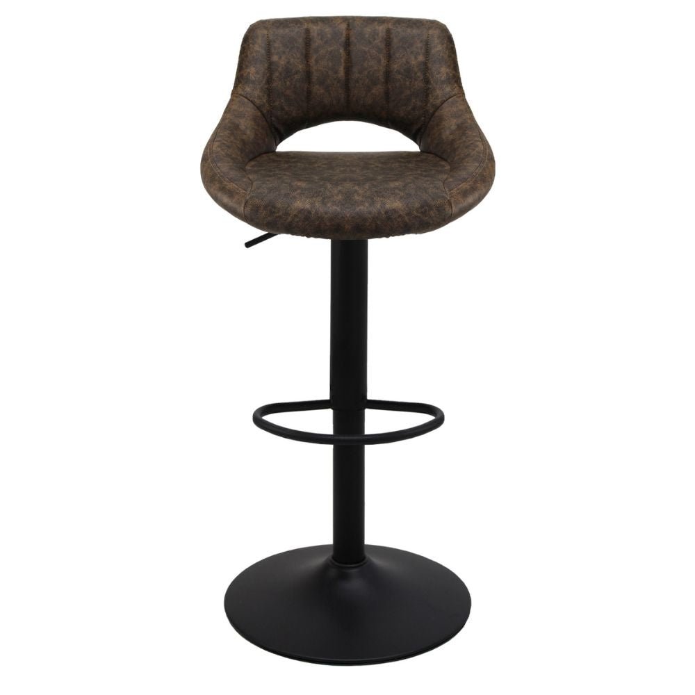 Banco alto Kingstrong Berna con base metálica negra, reposapiés y asiento y respaldo tapizados de color