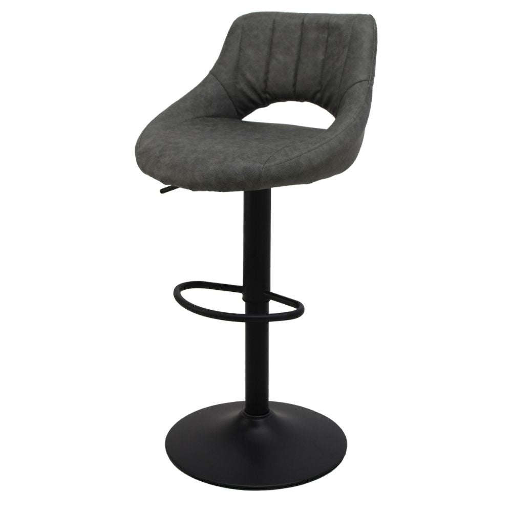 Banco alto Kingstrong Berna con base metálica negra, reposapiés y asiento y respaldo tapizados de color