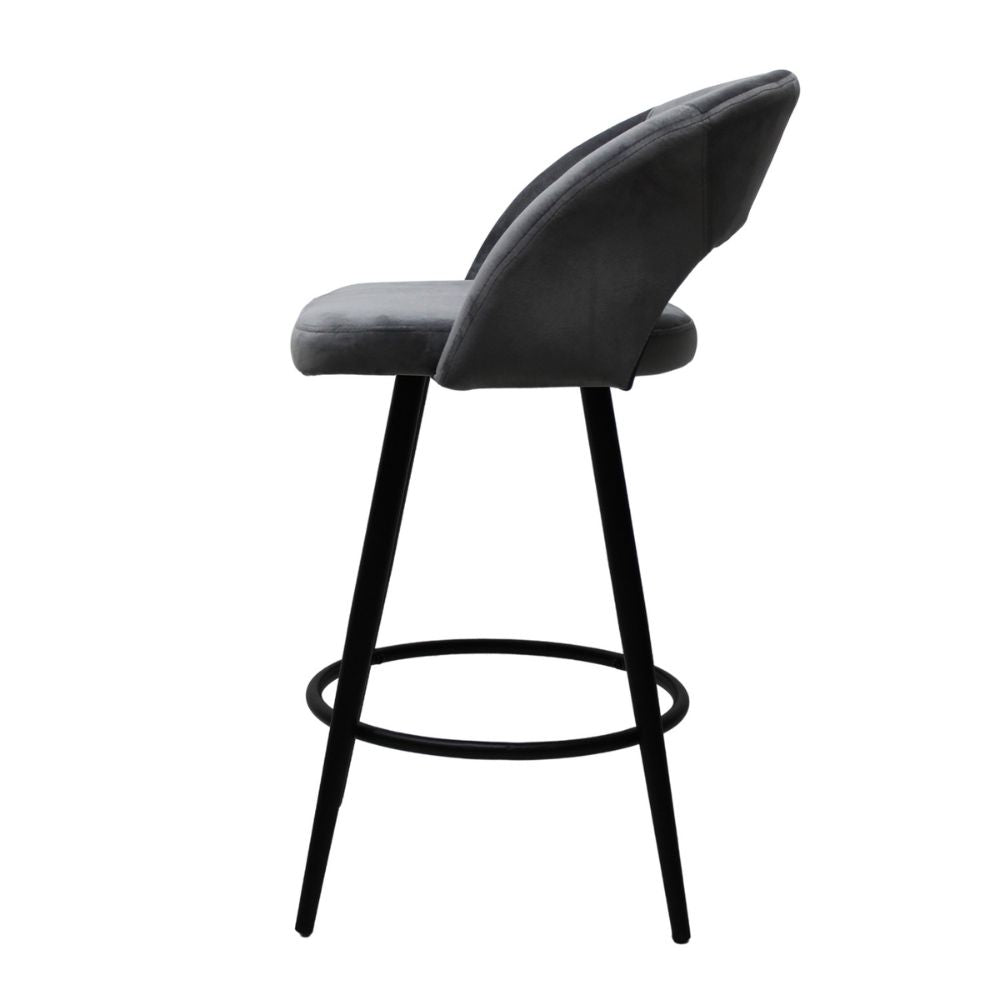 Banco bajo Kingstrong Cádiz con asiento y respaldo tapizados en tela y base de metal en acabado mate.