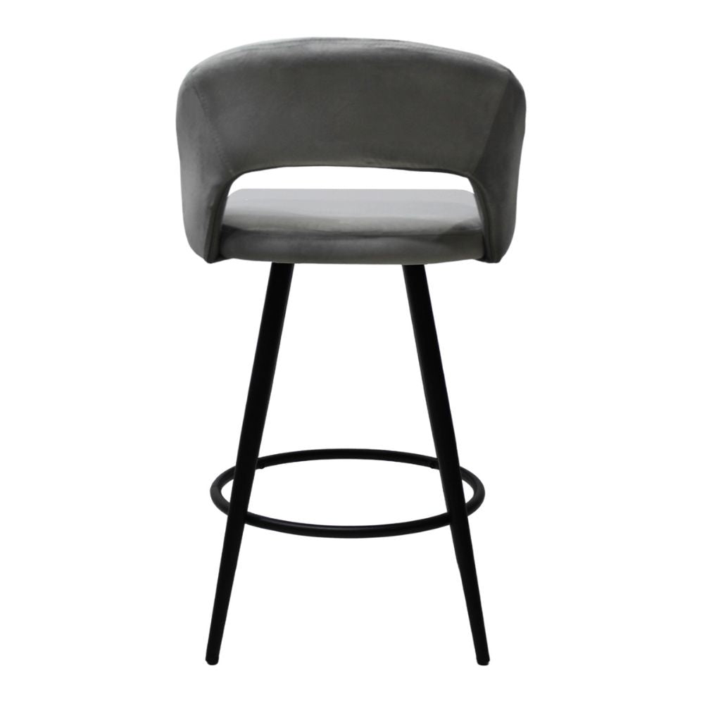 Banco bajo Kingstrong Cádiz con asiento y respaldo tapizados en tela y base de metal en acabado mate.