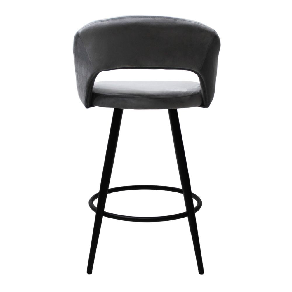 Banco bajo Kingstrong Cádiz con asiento y respaldo tapizados en tela y base de metal en acabado mate.