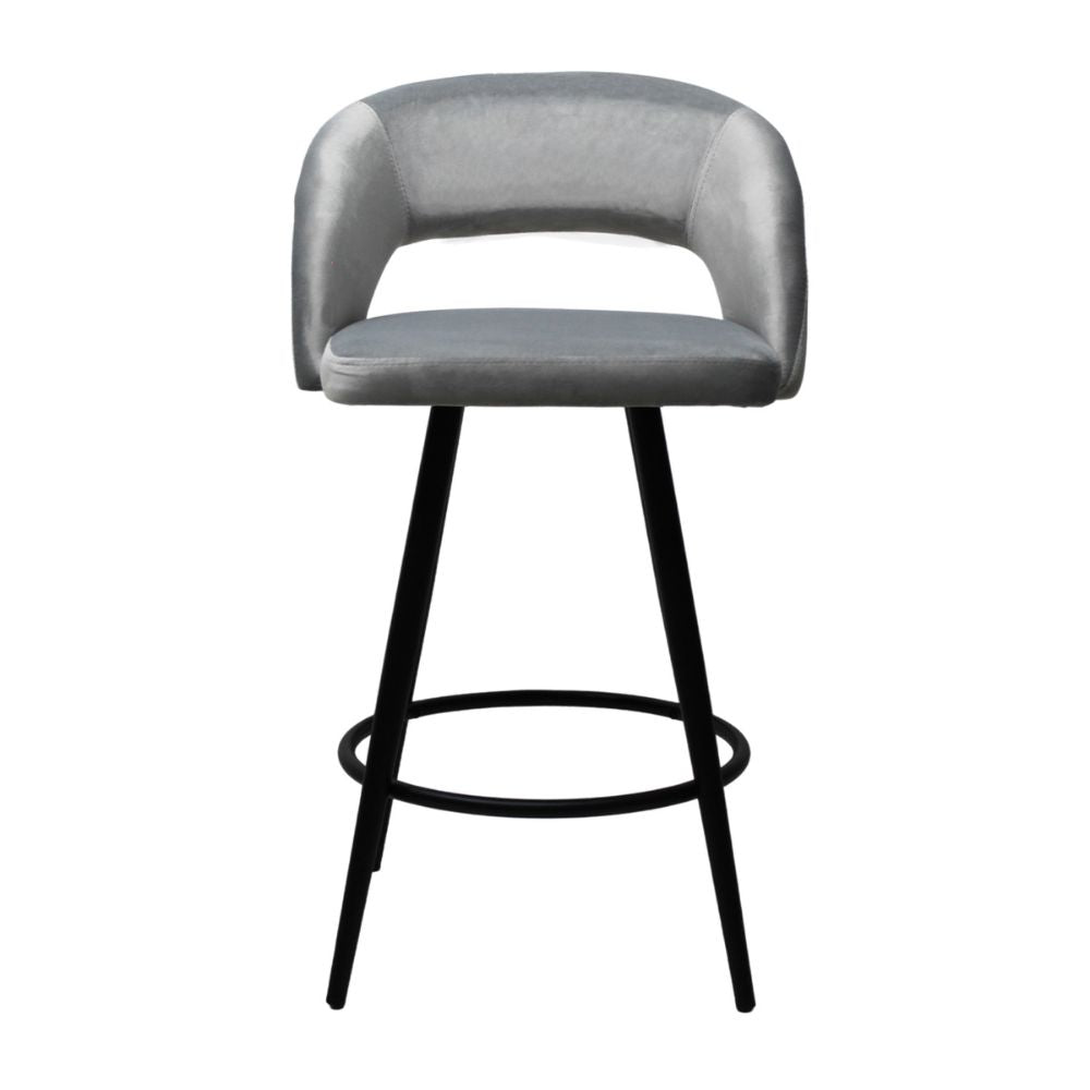 Banco bajo Kingstrong Cádiz con asiento y respaldo tapizados en tela y base de metal en acabado mate.