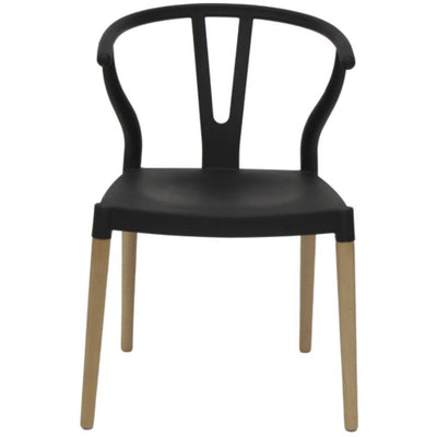Silla comercial Copenhague con concha negra de polipropileno y patas de madera de haya