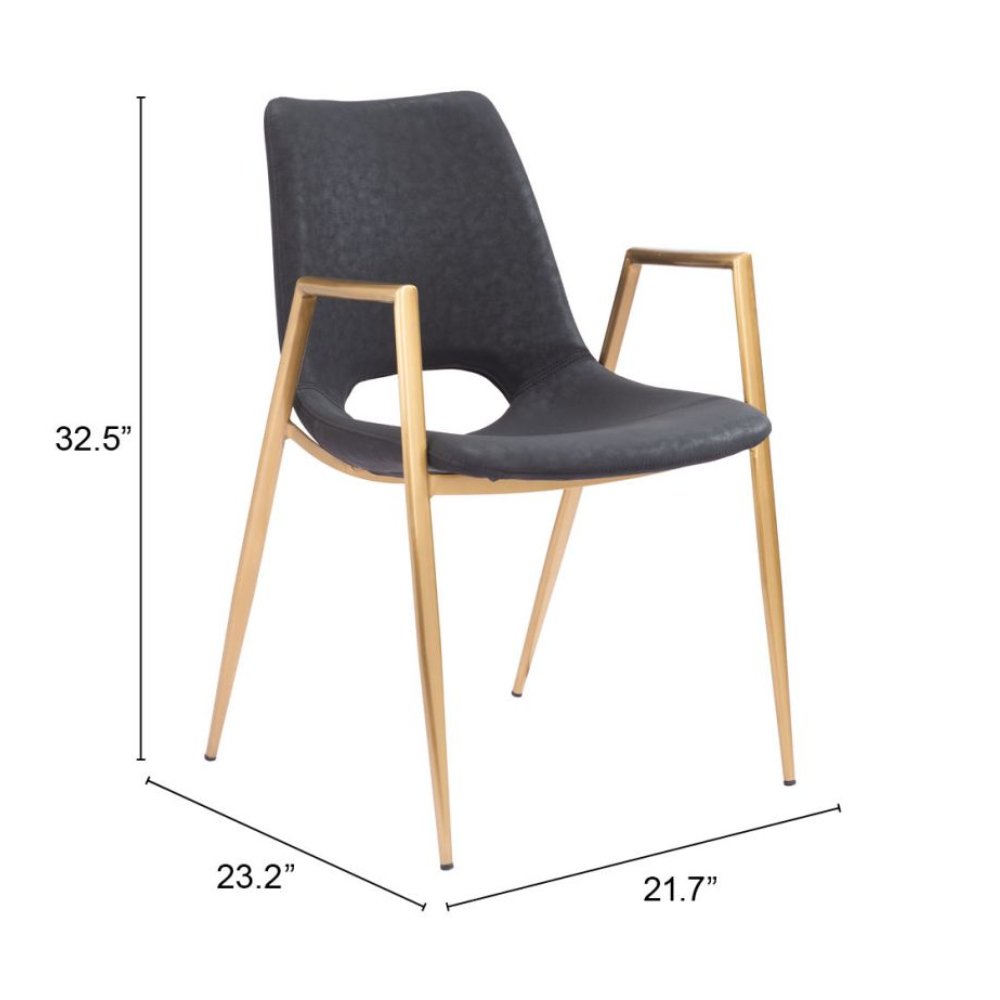 Silla comercial Zuo Desi tapizada en vinilo con marco de acero acabado dorado