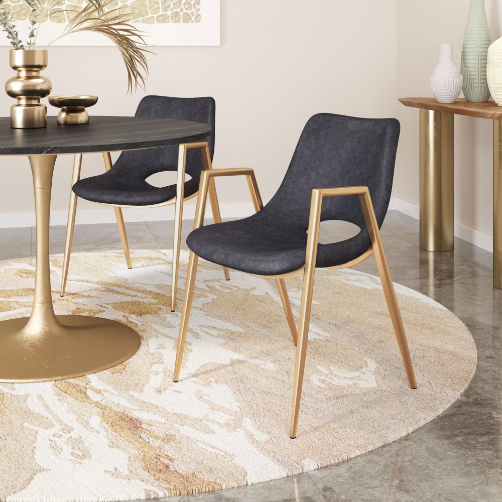 Silla comercial Zuo Desi tapizada en vinilo con marco de acero acabado dorado