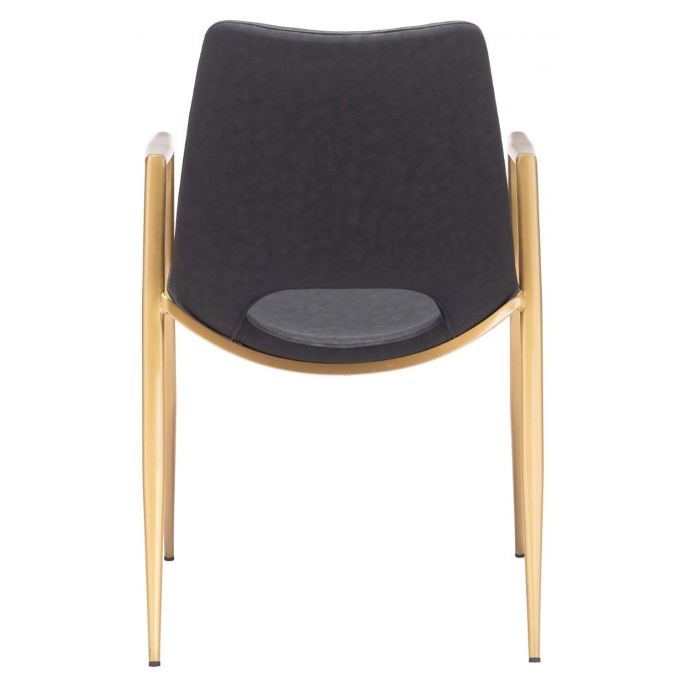 Silla comercial Zuo Desi tapizada en vinilo con marco de acero acabado dorado
