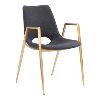 Silla comercial Zuo Desi tapizada en vinilo con marco de acero acabado dorado