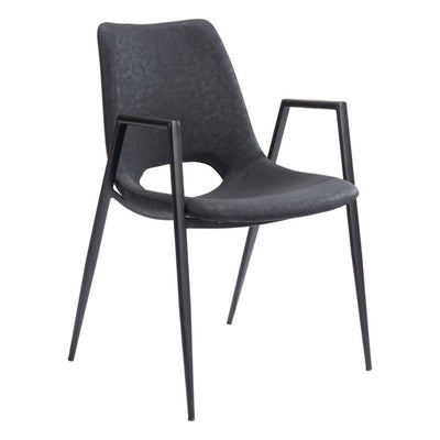 Silla Zuo Desi negra tapizada en piel sintética con marco de acero negro mate