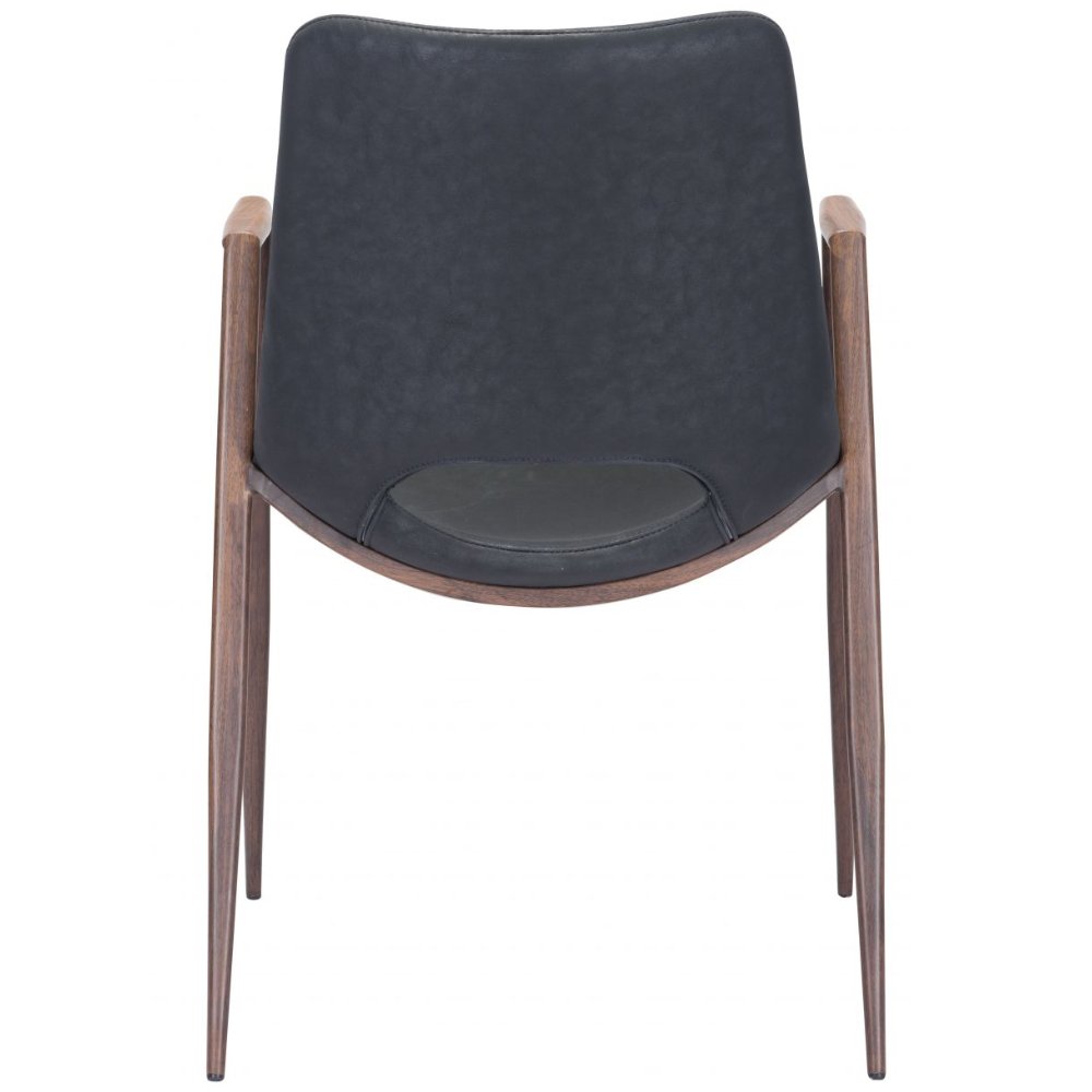 Silla comercial Zuo Desi tapizada en piel sintética con marco de acero y patas color nogal