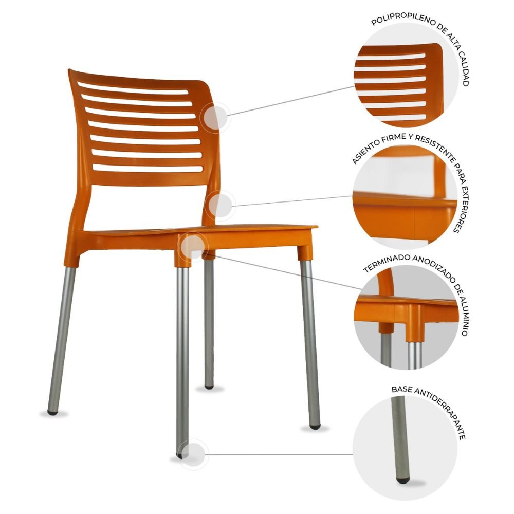 Silla comercial Kingstrong JM Galeri en polipropileno con cuatro soportes anodizados