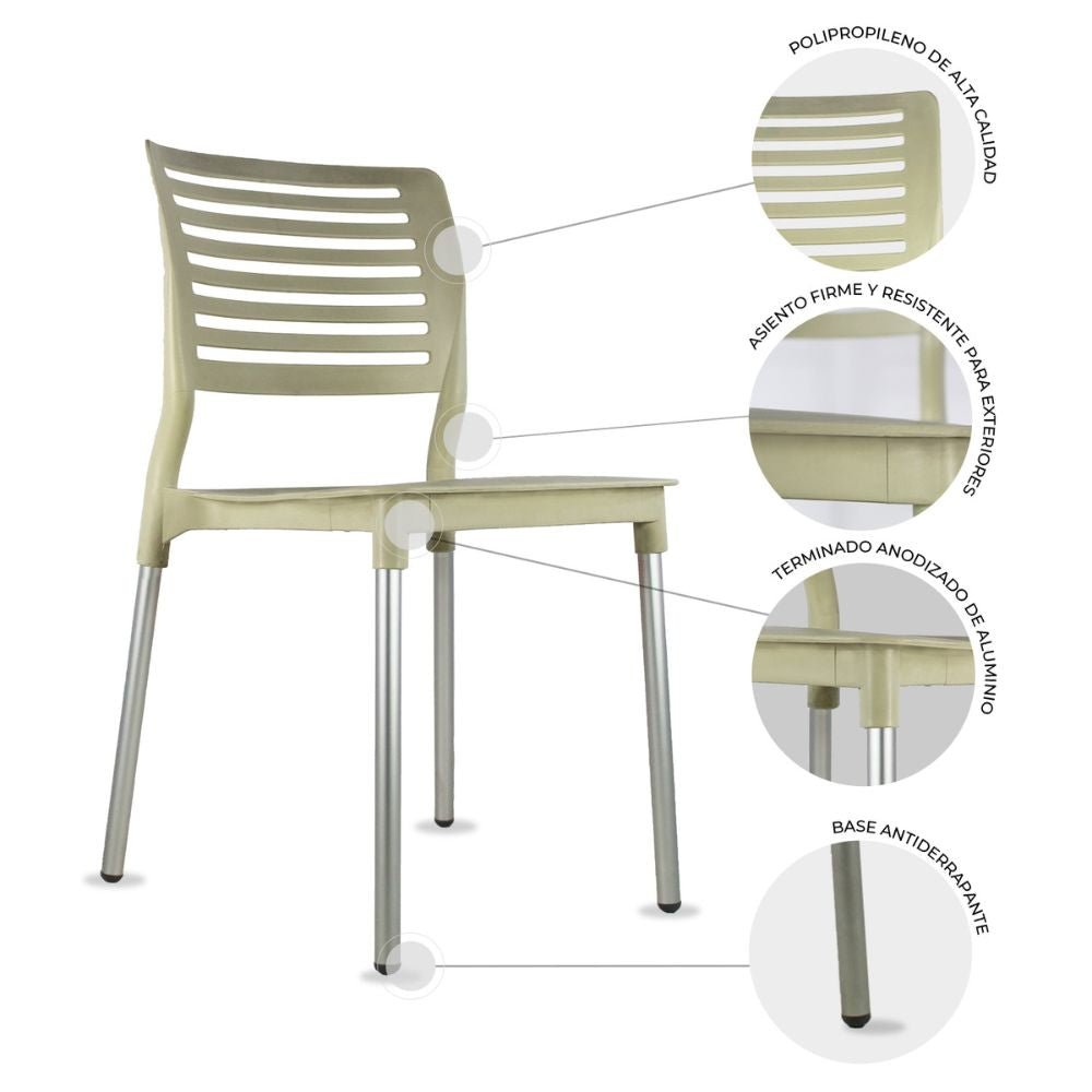 Silla comercial Kingstrong JM Galeri en polipropileno con cuatro soportes anodizados