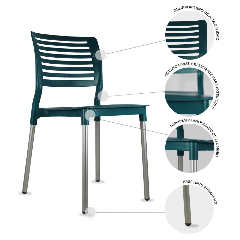 Silla comercial Kingstrong JM Galeri en polipropileno con cuatro soportes anodizados