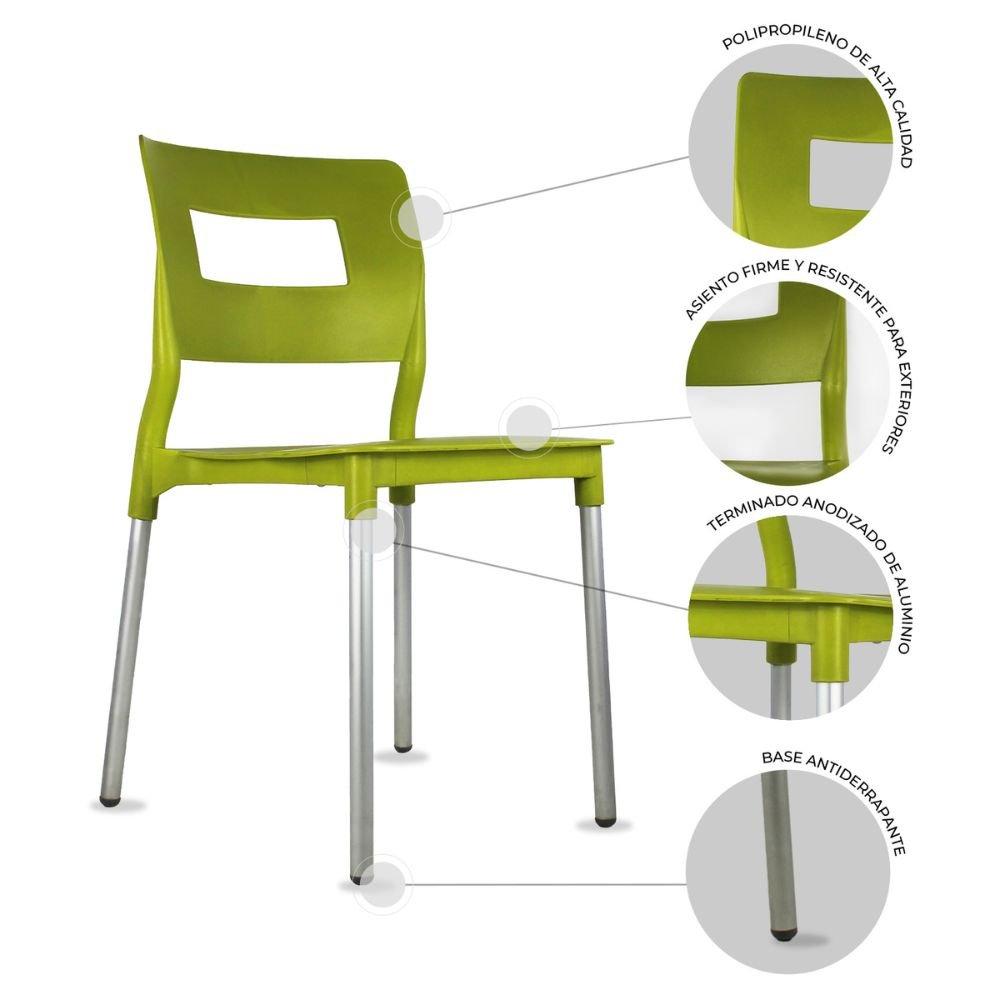 Silla comercial bistró Kingstrong JM Valenia en polipropileno con soportes anodizados