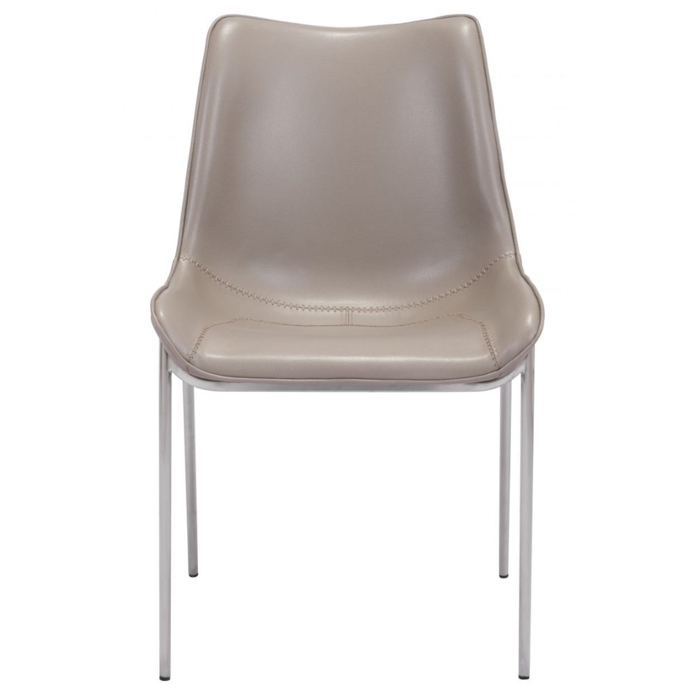 Silla comercial Zuo Magnus sin brazos tapizada en piel sintética con patas de acero inoxidable cepillado