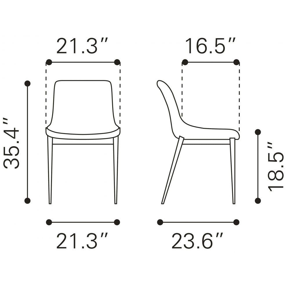Silla comercial Zuo Magnus sin brazos tapizada en piel sintética con patas de acero inoxidable cepillado