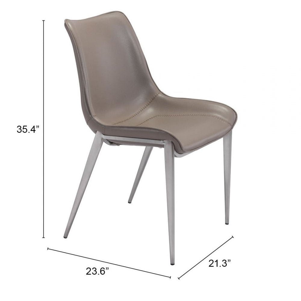 Silla comercial Zuo Magnus sin brazos tapizada en piel sintética con patas de acero inoxidable cepillado