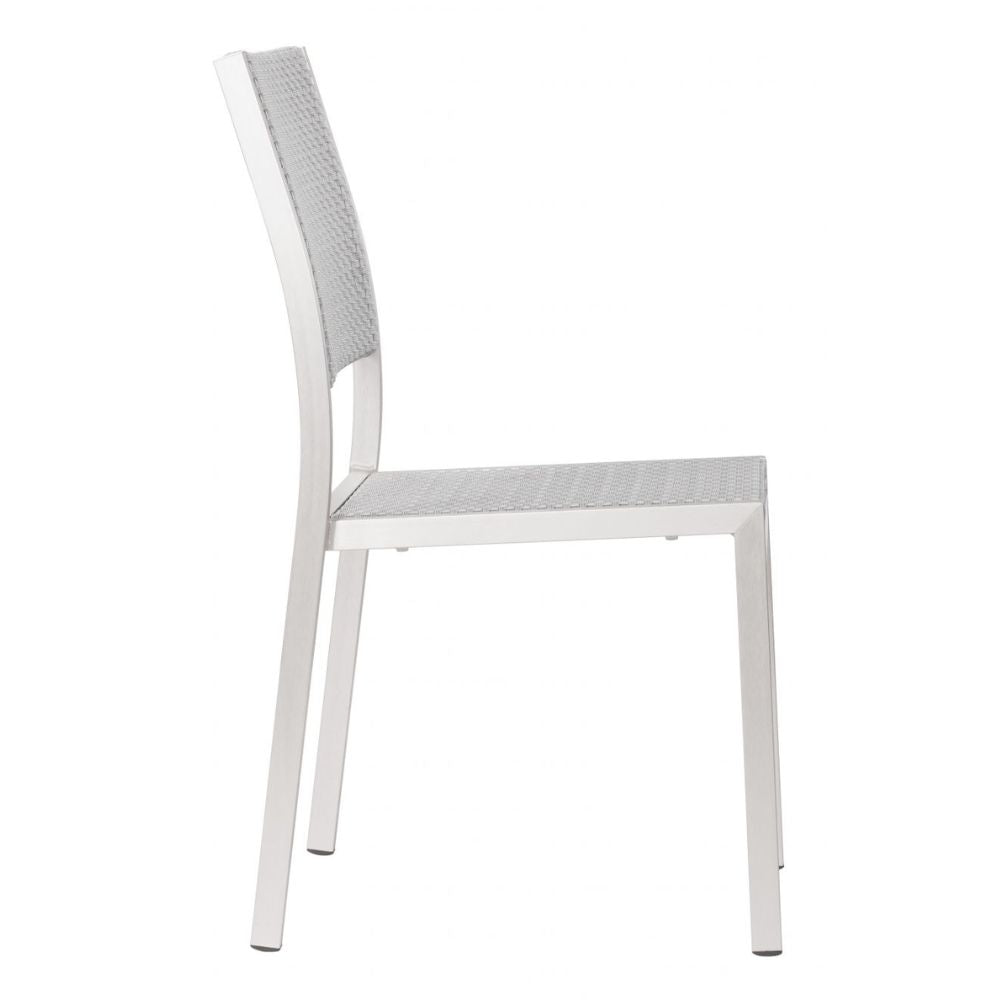 Silla Zuo Metropolitan gris sin brazos con estructura de aluminio cepillado y asiento de polietileno